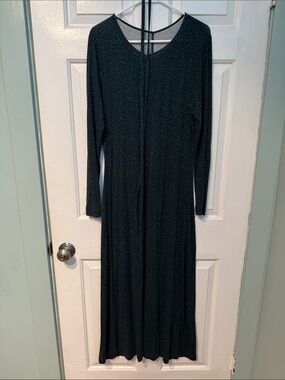 Boden Long Sleeve Black Maxi Dress with Subtle Green and Navy Animal Pattern (8L